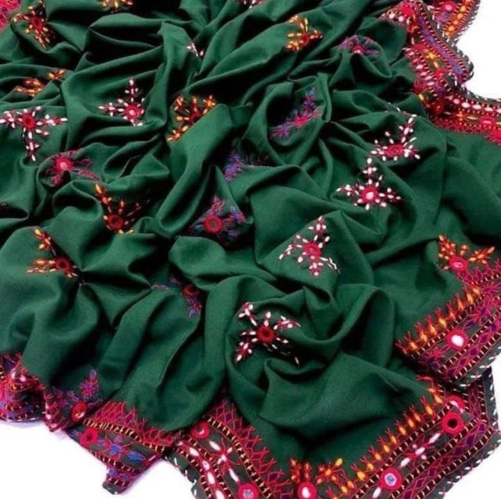 Balochi Handwork Chadar with Mirror and Multi-Thread Work in Swiss Voil Fabric