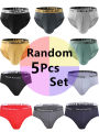 Random 5Pcs/set Men's Briefs  Letter Waist Underwear Casual Comfortable Breathable Briefs Solid Color Underpants Men Panties. 