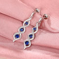 Huitan Newly Designed Women's Earrings for Wedding Accessories Fancy Twist Earrings with Blue Cubic Zirconia Temperament Jewelry. 