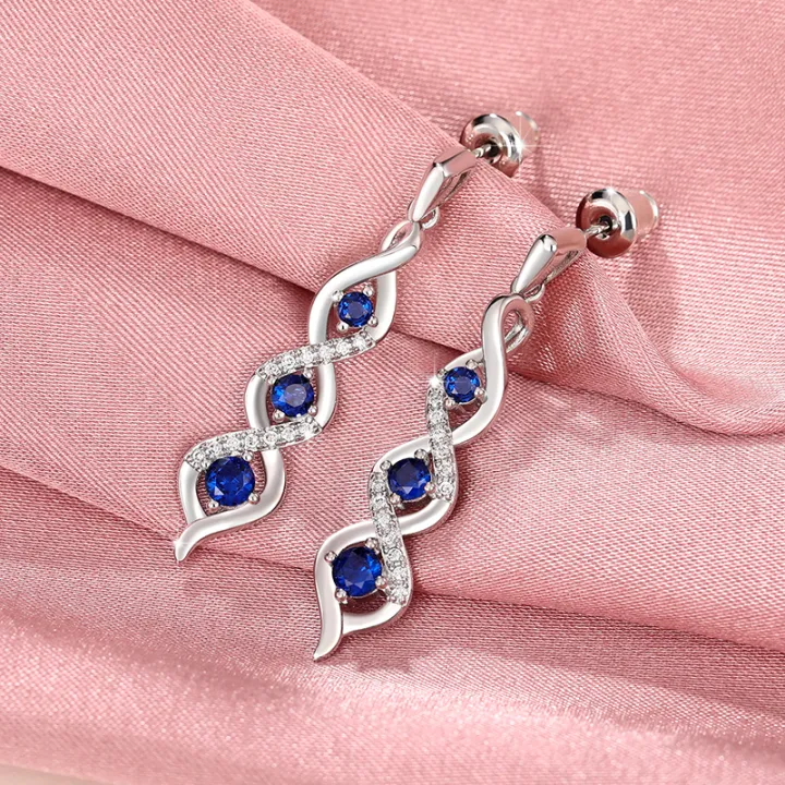 Huitan%20Newly%20Designed%20Women's%20Earrings%20for%20Wedding%20Accessories%20Fancy%20Twist%20Earrings%20with%20Blue%20Cubic%20Zirconia%20Temperament%20Jewelry%20-%20Image%203