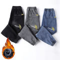New Winter Men Warm Thermal Black Blue Cargo Jeans Fleece Streetwear Denim Jogger Pants Thick Fur Baggy Harem Trousers Plus Size. 
