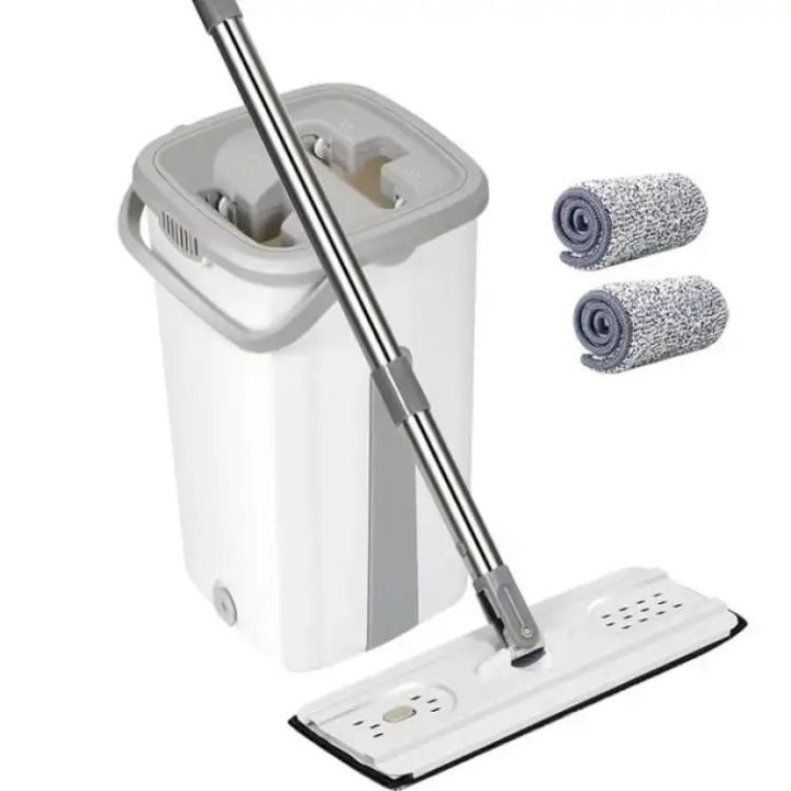Scratch%20Flat%20Squeeze%20Bucket%20Mop%20System%20Cleaning%20Supplies%20with%202%20Reusable%20Pads-%20White%20-%20Image%202