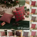 45x45cm Square Pillow Cases Christmas Scottish Tartan Plaid Cushion Covers Bed Sofa Pad Party Decor Snowflake Throw Pillow Cover. 