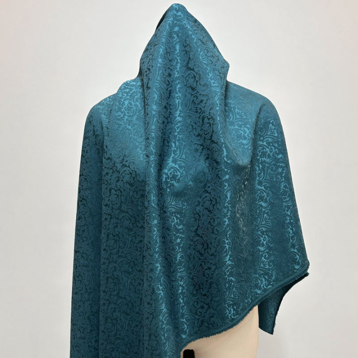 Pre-cut Teal Blue Small Damask Jacquard Fabric Textured Brocade for Costume Drapery DIY Sewing Suitable for Dress Or Gown