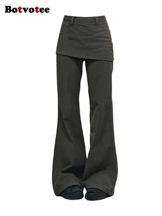 Botvotee Fake Two-Piece Plus size Wide Leg Jeans for Women 2025 New Y2k Fashion Streetwear High Waisted Flare Denim Pants