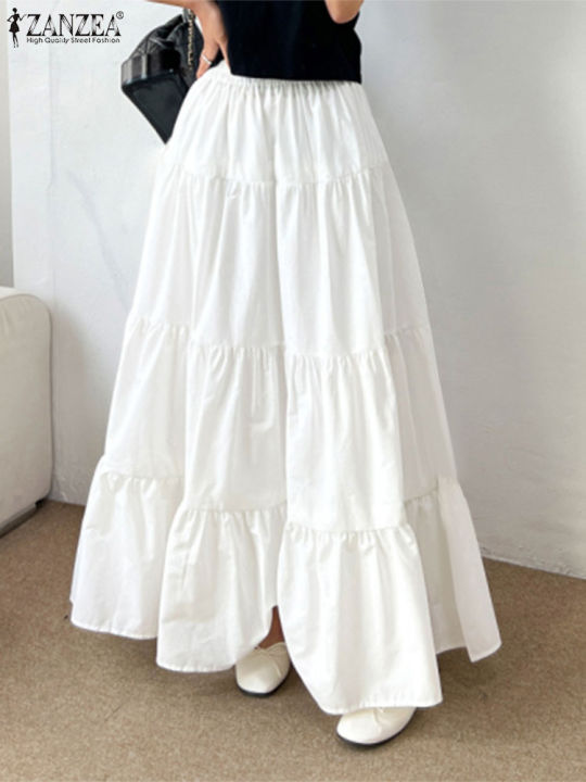 ZANZEA%20Women%20Korean%20Fashion%20Tiered%20Maxi%20Skirt%20Elastic%20Waist%20Casual%20Solid%20Color%20A-line%20Faldas%20Mujer%20Holiday%20Streetwear%20Long%20Jupes%20-%20Image%202