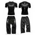 Men's Gothic Print 2 Piece Tracksuit Set, Quick Dry Breathable, Spring Summer Gym Running Workout Casual Streetwear. 