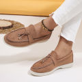 New Lefu Shoes Women's Soft Leather Retro Lazy Man Step on Thick Sole Flat Bottom Comfortable Single Shoe. 