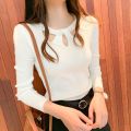 Women's O-neck Stretch Sexy Pullover Lady 2024 Autumn Winter Hollow Solid Color Sweater Slim Bottoming Shirt Jumper Sueter 16639. 