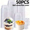 50PCS Dessert Cups Bowls Container with Dome/Flat Lids Disposable Plastic Cups Ice Cream Drinks Snacks Desserts Parties Birthday.
