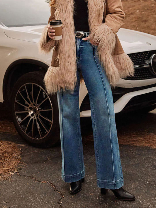 Autumn%20new%20women's%20dark%20blue%20high%20waist%20straight%20jeans%20slim%20fit%20wide%20leg%20version%20stretch%20denim%20fabric%20elegant%20intellectual%20jeans%20-%20Image%207