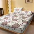 1 Cartoon Cute Teddy M-bear Printed Matte Fitted Sheet, Bedroom Printed Bed Cover, Bedding (Excluding Pillowcases).