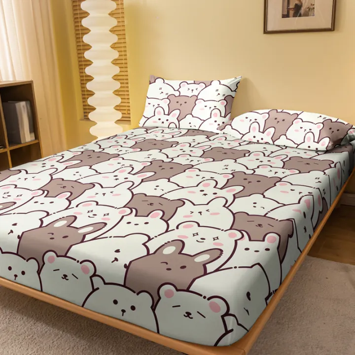 1%20Cartoon%20Cute%20Teddy%20M-bear%20Printed%20Matte%20Fitted%20Sheet,%20Bedroom%20Printed%20Bed%20Cover,%20Bedding%20(Excluding%20Pillowcases)%20-%20Image%207