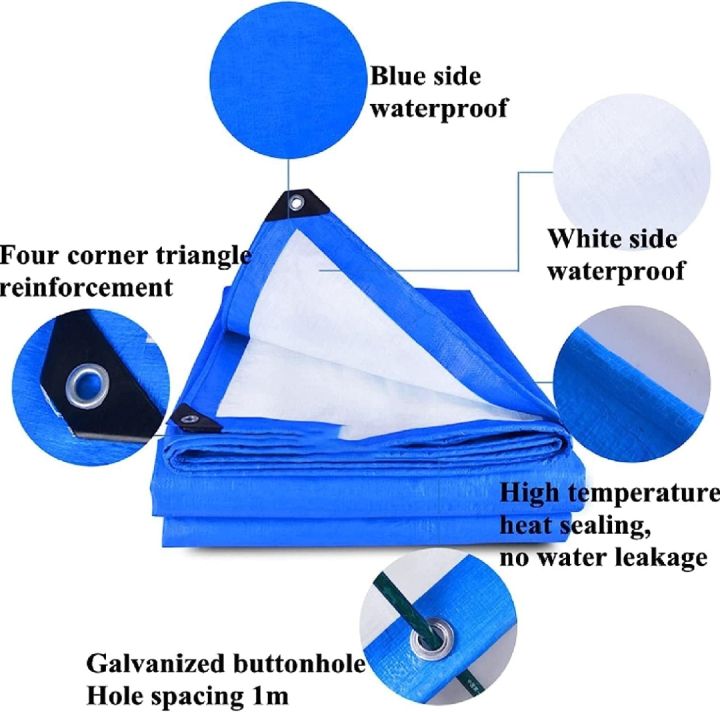 BLUE WHITE PLASTIC TARPAL | 100% WATERPROOF, Rings at 3ft INTERVALS, UV ...