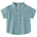 Short Sleeve Polo Shirt for Children Casual Mandarin Collar Solid Color Cotton-Linen Blend Thin Summer Kids Shirts Boys. 