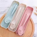 Cutlery Wheat Straw Spoon Fork Chopsticks With Box Students Tableware Travel Portable Dinnerware Kitchen Accessories.