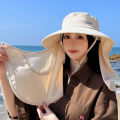 Summer Women Large Brim UV Protection Fisherman Hat with Leaking Ponytail Waterproof Bucket Hat Outdoor Breathable Sunscreen Cap.