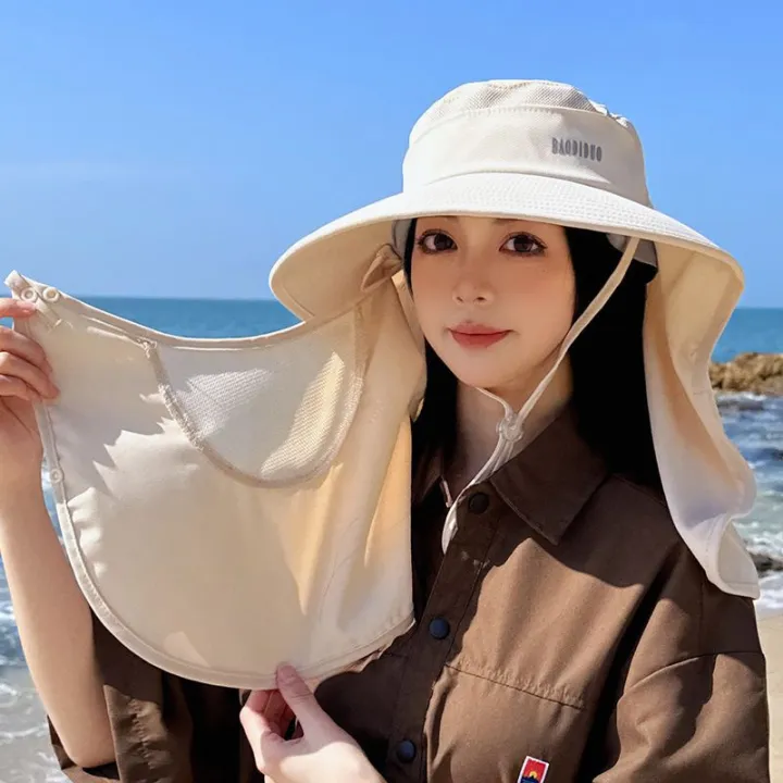 Summer%20Women%20Large%20Brim%20UV%20Protection%20Fisherman%20Hat%20with%20Leaking%20Ponytail%20Waterproof%20Bucket%20Hat%20Outdoor%20Breathable%20Sunscreen%20Cap%20-%20Image%203