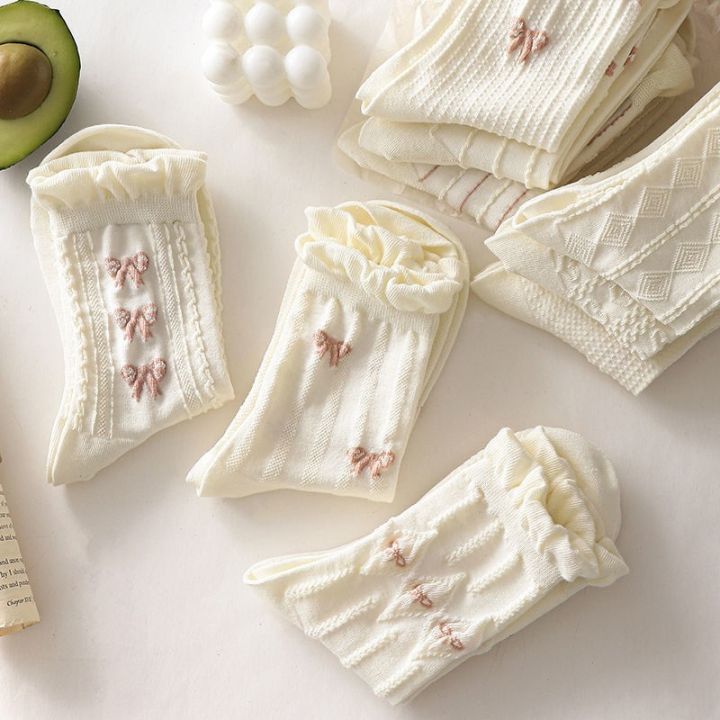 5/10%20Pairs%20Women%20Lolita%20Style%20Mid%20Tube%20Socks%20Fashionable%20Bow%20and%20Small%20Flower%20Pattern%20Spring%20Summer%20Cute%20Sweet%20Casual%20Socks%20-%20Image%203