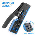 RJ45 Crimp Plier Pass Through Crimper Stripper Cutter for Cat7 Cat6 Cat5e 8P8C Modular Connector Ethernet All-in-one Wire Tool.