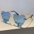 KAMMPT 1/2 Pairs Heart Shaped Sunglasses with Rhinestones Women Fashion Rimless Rave Shades Trendy Original Design Sun Glasses. 