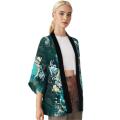 Japanese Traditional Samurai Kimono Men and Women Anime Dragon Pattern Green Loose Three-quarters Sleeved Shirt.