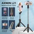 AXNEN L21 Phone Selfie Stick Cellphone Tripod with Extension Rod Bluetooth Remote Control for Android IOS Smartphone Shoot Vlog. 