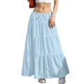 Women's Flared Ruffle Hem Maxi Skirt Fashion Women Solid Long Skirts Elastic Waist Elegant Long Skirt Spring Summer Cake Dress. 