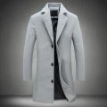 2024 Spring Autumn New Long Cotton Coat New Wool Blend Pure Color Casual Business Fashion Men's Clothing Slim Windbreaker Jacket. 