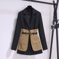 New 2025 Spring Blazer For Women Patchwork Color Korean Fashion Coat And Jacket Women With Belt Outwears Minimalist Blazer. 