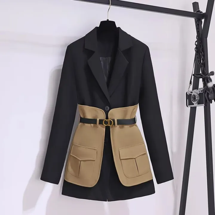 New%202025%20Spring%20Blazer%20For%20Women%20Patchwork%20Color%20Korean%20Fashion%20Coat%20And%20Jacket%20Women%20With%20Belt%20Outwears%20Minimalist%20Blazer%20-%20Image%205