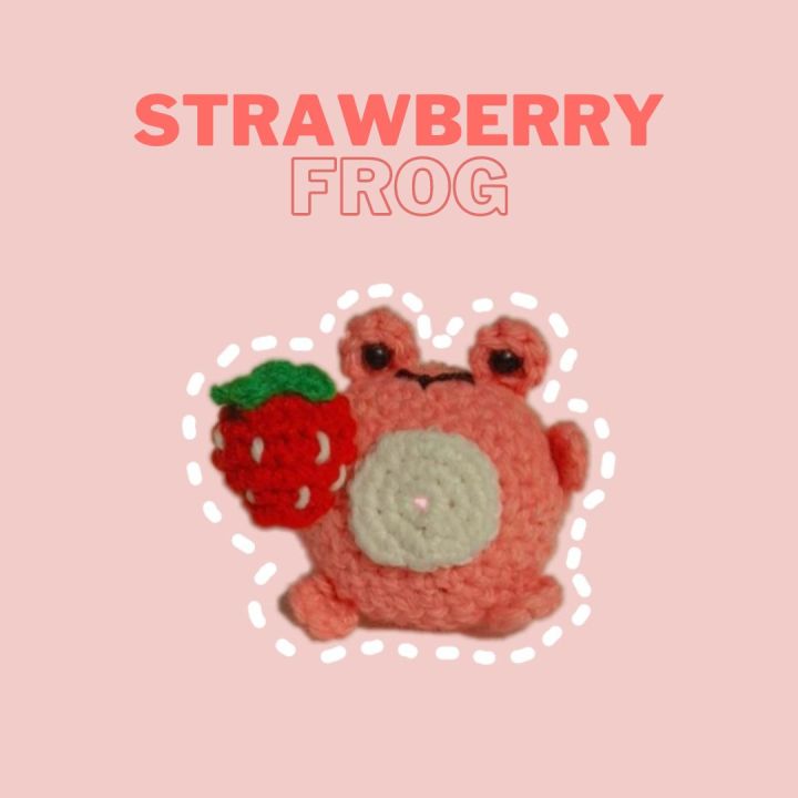 crochet handmade Strawberry frog keychain plushie