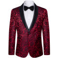 Men's Burgundy & Purple Paisley Print Suit Blazer Elegant Satin Lapel Wedding Party Jacket. 