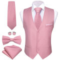 Luxury Men's Vest Pink Waistcoat Tie Bowtie Pocket Square Set Sleeveless Jacket Formal Wedding Suit. 