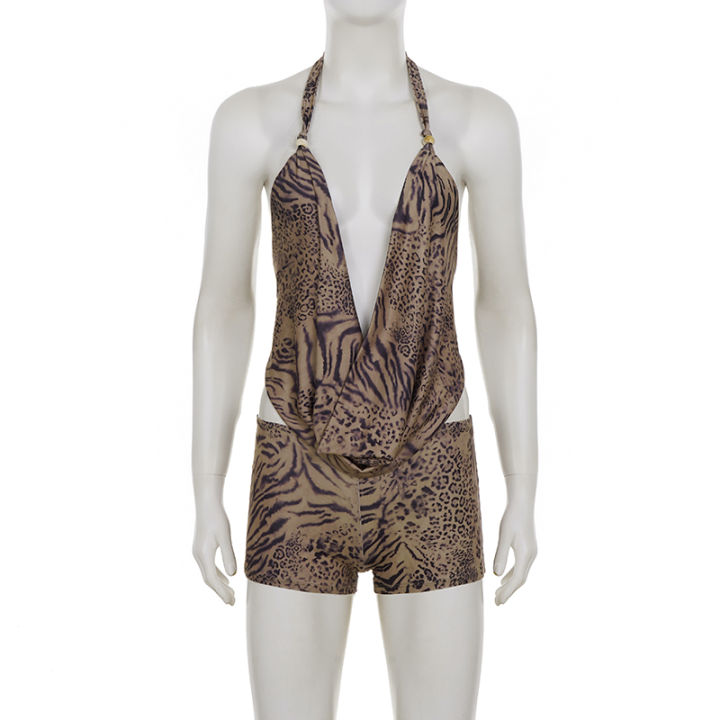 SUCHCUTE%20Woman%20Leopard%20Print%202%20Piece%20Set%20Outfit%20Halter%20Deep%20V-neck%20Backless%20Crop%20Top%20&%20Low-Rise%20Shorts%20%202pcs%20Summer%20Clothes%20-%20Image%205