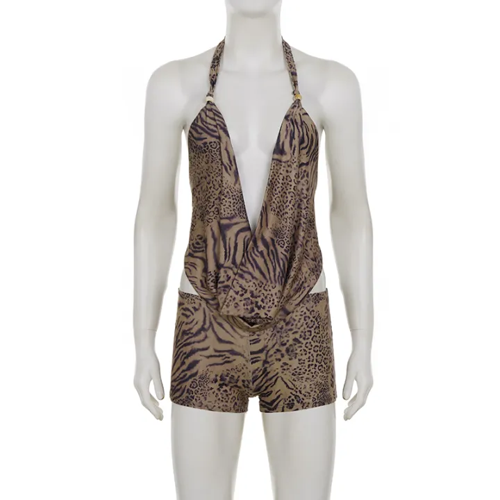 SUCHCUTE%20Woman%20Leopard%20Print%202%20Piece%20Set%20Outfit%20Halter%20Deep%20V-neck%20Backless%20Crop%20Top%20&%20Low-Rise%20Shorts%20%202pcs%20Summer%20Clothes%20-%20Image%205