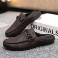 Leather Men Half Slippers Summer Breathable Mens Casual Shoes Slip-on Lazy Driving Shoes Comfortable Walking Loafers Moccasins.