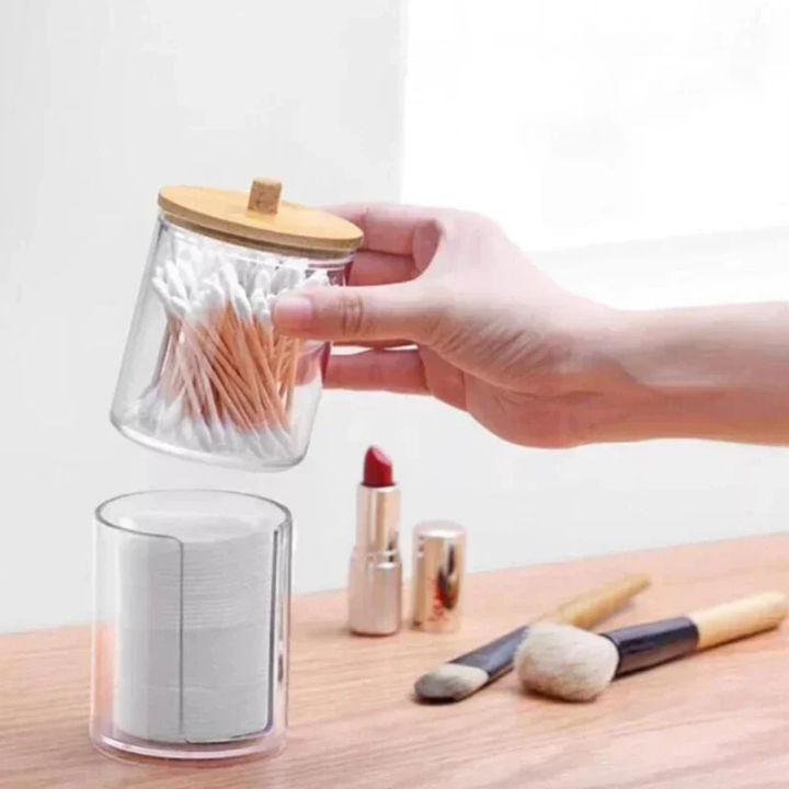 Acrylic%20Storage%20Box%20Bathroom%20Jar%20Makeup%20Organizer%20Cotton%20Round%20Pad%20Holder%20Cotton%20Swab%20Box%20Qtip%20Holder%20Dispenser%20with%20Bamboo%20Lid%20-%20Image%203
