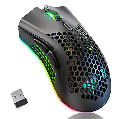 Bengoo KM-1 Rechargeable Wireless RGB Gaming Mouse 3200 DPI Honeycomb Shell 6 Programmed Buttons 3 Adjustable DPI USB Receiver for Laptop PC Mac