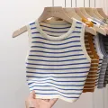 Summer Spring Striped Tank Tops Women Sleeveless Knitted T-Shirts Female Elastic Slim Casual Vests Crop Tops Pullover Camis. 