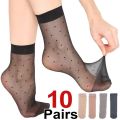 Black Dot Transparent Socks Ultra-thin Elastic Women Crystal Silk Socks Nylon Fashion Ladies Summer Short Ankle Socks.