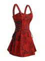 European and American Trend Oversized Ladies Slimming Shoulder Strap Zipper Full Print Skull Pattern Dress. 