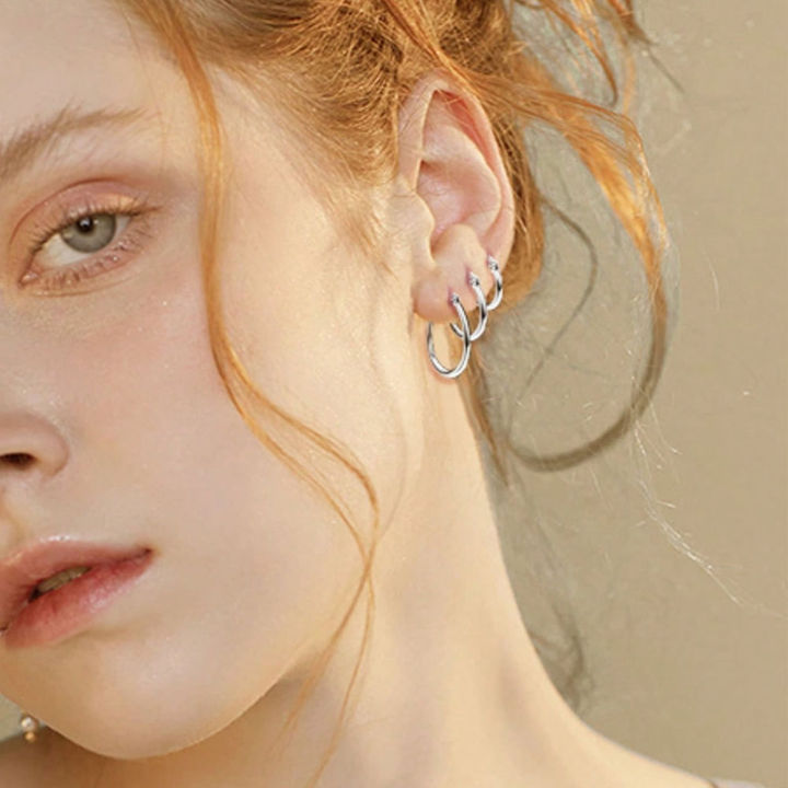 4%20Pairs%20Silver%20Stainless%20Steel%20Hoop%20Stackable%20Earrings%20for%20Women,%2014K%20Gold%20Plated%20Simple%20Cute%20Huggie%20Earrings%20for%20Girl%20-%20Image%204