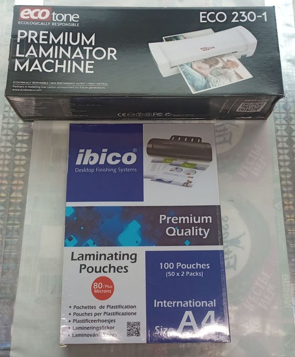ECOTONE A4 LAMINATION MACHINE + IBICO A4 LAMINATION SHEETS 80+ (100 SHEETS)
