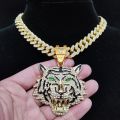 Hip Hop 3D Tiger Pendant Necklace with 13mm Crystal Cuban Chain HipHop Iced Out Bling Necklaces Men Women Fashion Charm Jewelry. 