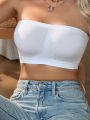 Women's wireless sheer breathable push-up bra - Elegant white strapless design that securely wraps the chest. 