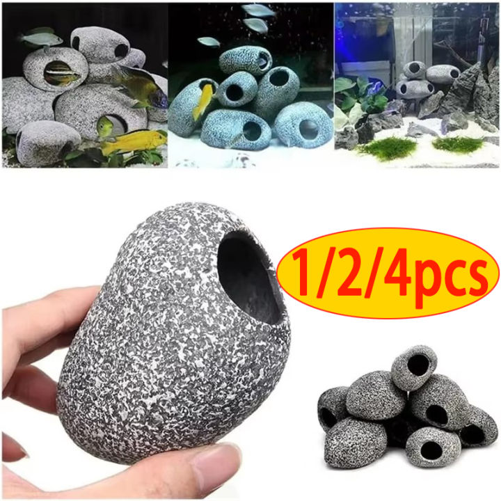 1pc Aquarium Cichlid Stone Ceramics Rock Cave Aquarium Fish Tank Pond Shrimp Breeding Ornament Landscaping Decoration Marbles