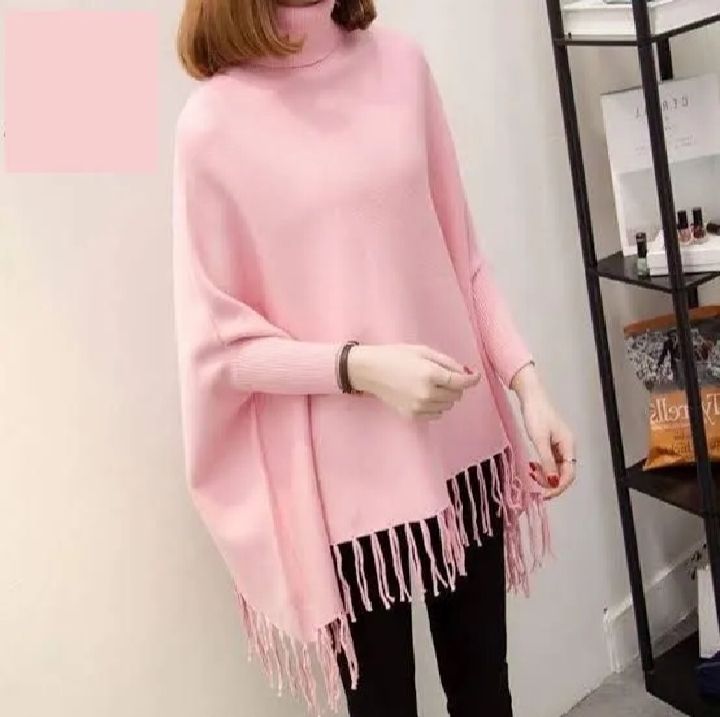 Plain%20Fleece%20Stylish%20Ponchou%20For%20Women%20black%20-%20Image%203