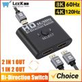 HDMI-Compatible Switch Splitter 8K 60Hz Bi-Direction 1x2/2x1 HDMI-Compatible Switcher 2 In1 Out for PS4 TV Box Switcher Adapter.