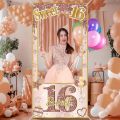 Sweet 16th Happy Birthday Photo Frame Backdrops Rose Gold 16 Birthday Party Photo Booth Props. 
